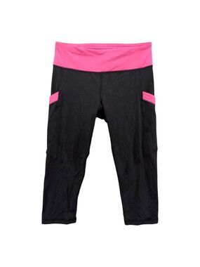 Lululemon Run Mod Moves Crop Leggings Womens Black Pink Yoga Pants Size 4